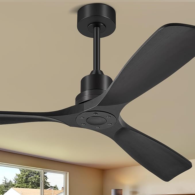 60 Inch Ceiling Fans Without Lights, 60" Outdoor Ceiling Fan No Light, 3 Wood Blades, 3 Downrods, Timer, 6 Speeds Modern Ceiling Fan with Remote Reversible DC Motor for Patios, Matte Black