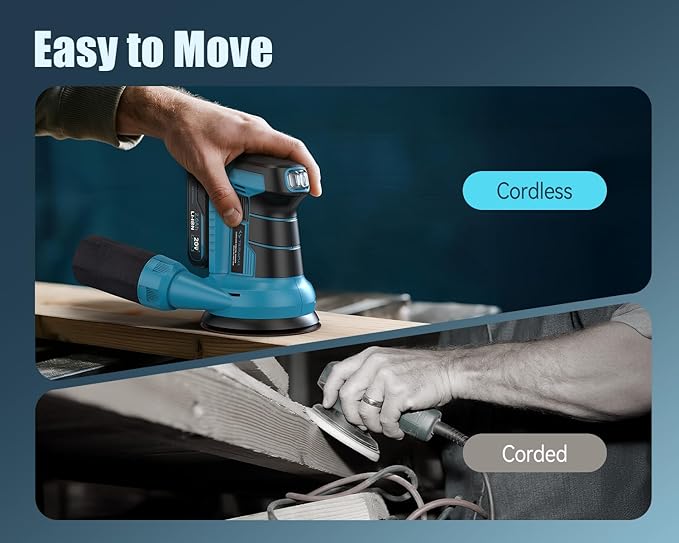 Tilswall 20V Cordless Orbital Sander, 5" Electric Palm Hand Sander Tool with Vacuum Dust Collector, Random Orbit Power Sander for Woodworking, Furniture, Deck Sanding (Battery and Charger Included)