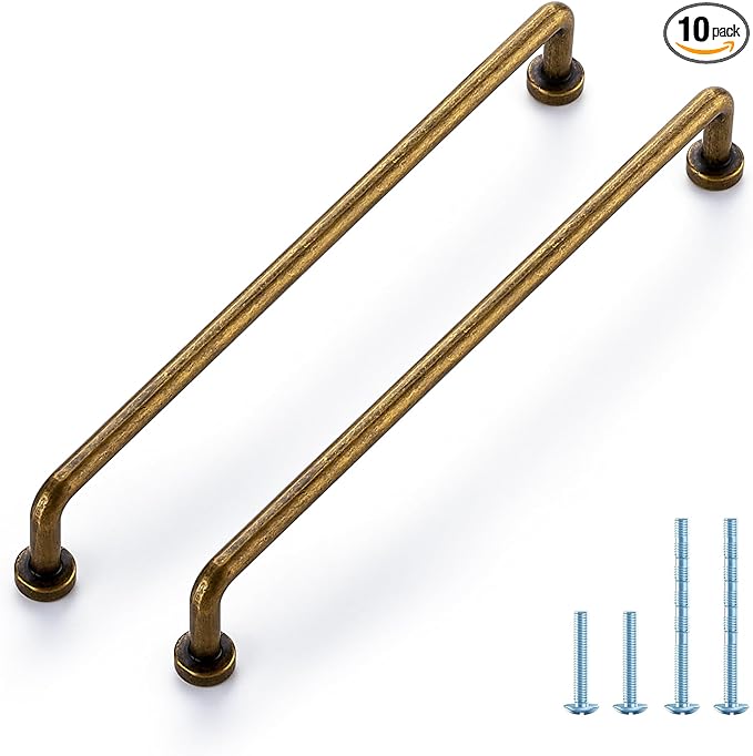JOY DECOR Cabinet Pulls – 7-1/2 Inch Hole Center, Antique Brass, 10 Pack, Zinc Alloy Cabinet Handles for Drawers & Cupboard – Vintage Style Hardware for Kitchen, Bathroom, Dresser, Furniture Makeover