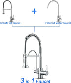 MENATT 3 in 1 Kitchen Faucet with Drinking Water Faucet, Pull Down Double Handle Filtration Kitchen Faucet Chrome (Without Water Filtration Device)