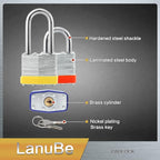 Lanube Lock 12-Pack Laminated Keyed Padlock Set 3 Colors, 2 Short 2 Long Shackles per Color,The Same Color and Shackles Combination. Open with The Same Key.6 Independent Combinations.