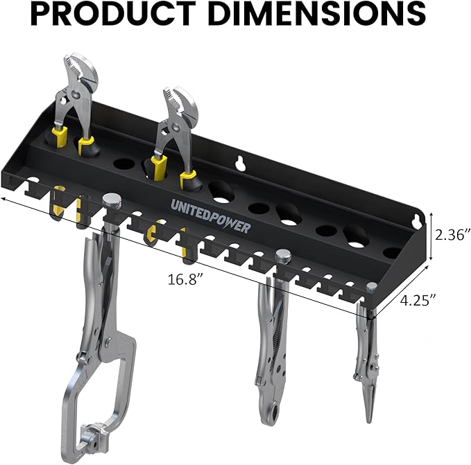 UNITEDPOWER Vise Grip Holder, Wall Mount Pliers Storage Rack Organizer for Workshop, Shed, Garage, Stores up to 15 Vises or 11 Pliers