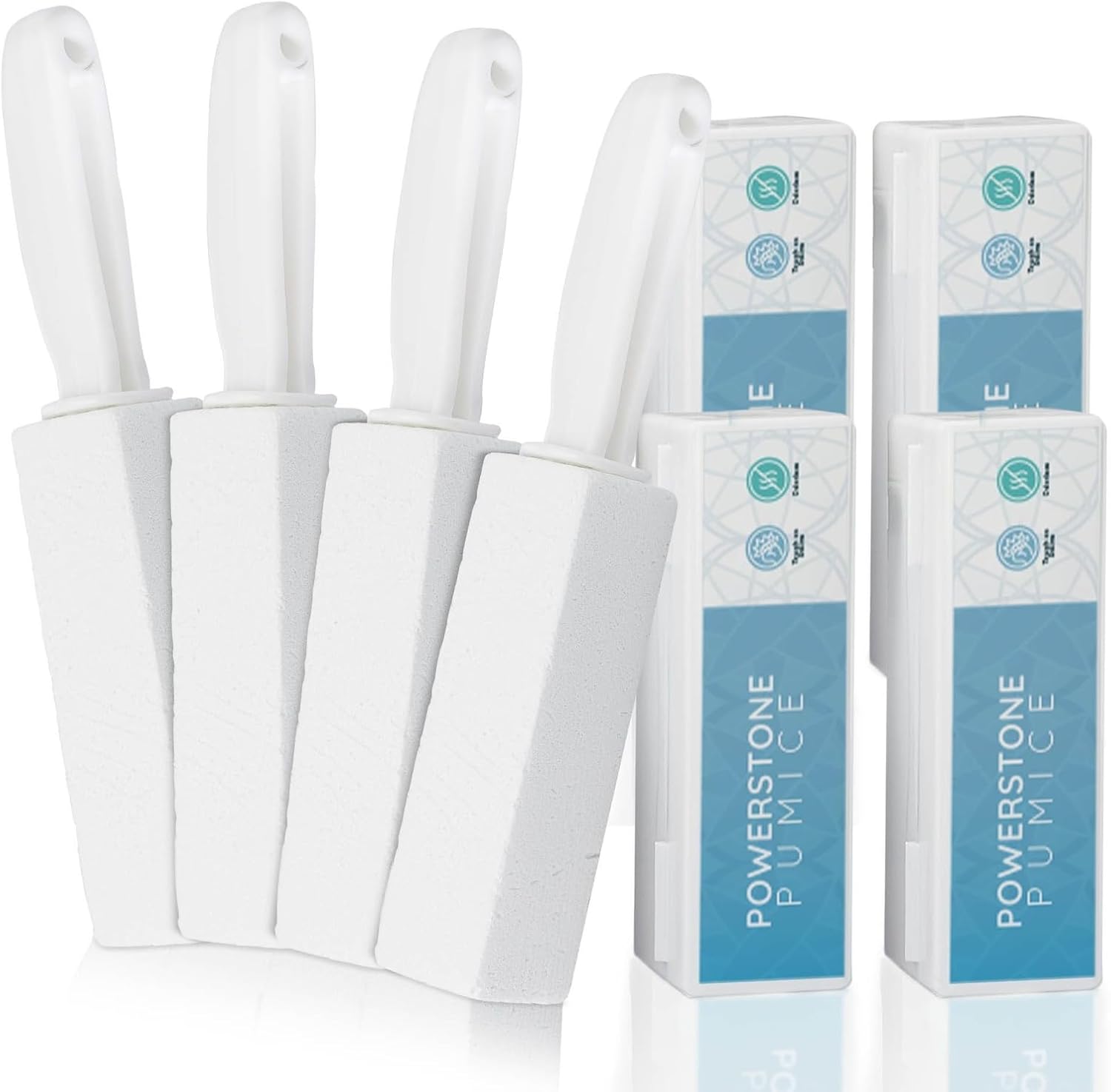 Powerstone Pumice Stone Toilet Bowl Cleaner with Handle (4-pack) - A Solution for Hard Water Stains on Toilets, Grills, Tiles, Grout & Pools