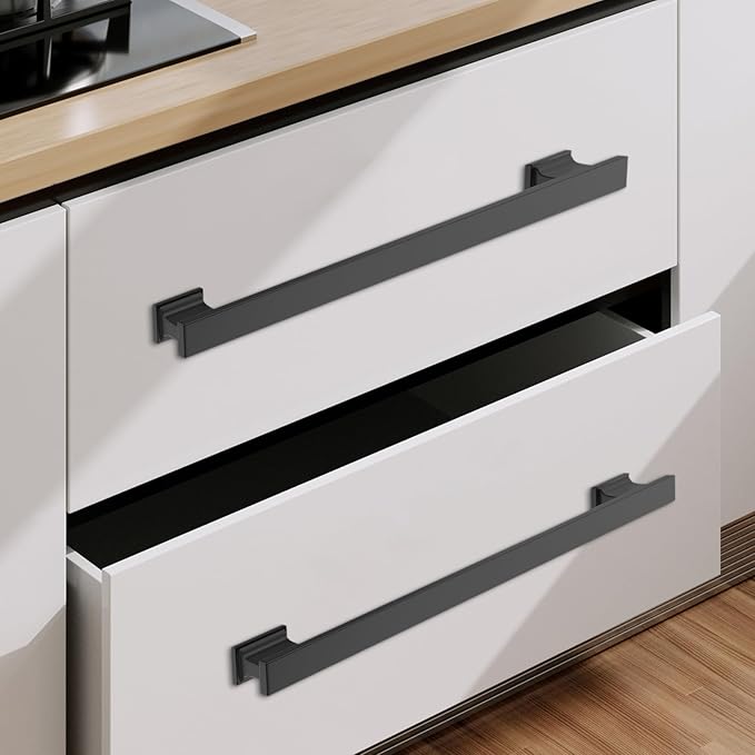 COTYKILEY 6 Pack 12.6 Inch(320mm) Matte Black Cabinet Handles Black Kitchen Cabinet Pulls Cabinet Door Handles Kitchen Cabinet Hardware