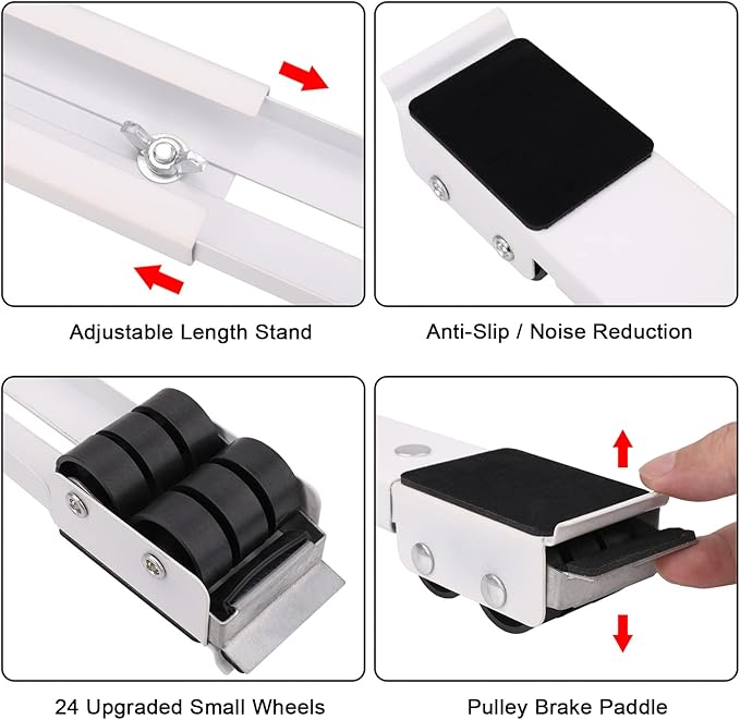 2Pcs Extendable Appliance Furniture Dolly Mobile Roller, Heavy Duty Adjustable Washing Machine Mobile Stand Base, Metal Movable Bracket for Refrigerator Washing Machine Dryers Diswashers Base, White