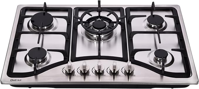 Deli-kit® 30 Inch Gas Cooktops Dual Fuel Sealed 5 Burners Stainless Steel Gas Cooktop Drop-In Gas Hob DK257-A10 Gas Cooker