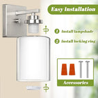 Set of 2 Wall Sconces for Bathroom, Modern Vanity Light Fixtures, Nickle Wall Mount Lighting Lanterns, Farmhouse Wall Lights with Double Clear Glass Shade for Bedroom Living Room Mirror Hallway