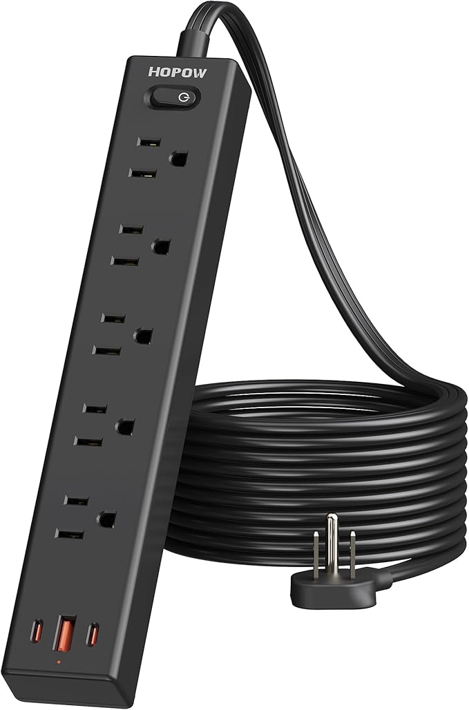 Power Strip Surge Protector, 10 Ft Ultra Flat Extension Cord, Surge Protector with 5 Outlets & 3 USB Ports (2 USB C), 1700 Joules, Wall Mount, Desktop Charging Station for Home Office, Black
