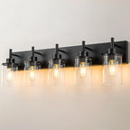 GoYeel Black Vanity Light Fixture 5 Light, Matte Black Bathroom Lighting Fixtures Over Mirror Bathroom Wall Light Modern Restroom Light Fixture Farmhouse with Clear Glass Shade