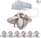 Brushed Nickel 3 inch Recessed LED Lights, 7W 5CCT Gimbal Artwork Soffit Lighting Fixture, 360° Rotatable Swivel Spot Lights, Canless Dimmable Eyeball 90° Tilt, AC120V Fisheye 6 Pack Nickel