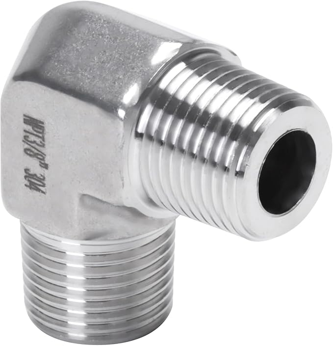 90 Degree Street Elbow - 3/8" NPT Male to 3/8" NPT Male Stainless Steel 304 Heavy Duty Forged Barstock Street Elbow Adapter Pipe Fitting (pack of 2)