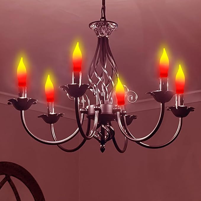 Halloween Flame Light Bulbs- 12 Pack Red Yellow Christmas Candle Light Bulb- E12 Candelabra Base Replacement Bulbs for String Lights Candle Lamp Nightlight Chandelier C7 Christmas Lights- 7 Watts