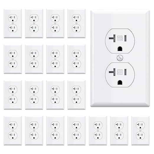 AIDA 20 Amps Outlets Duplex Electrical Receptacle Outlets,Tamper Resistant,Heavy-Duty Receptacle Wall Outlet,Residential,TR,3-Wire, Self-Grounding Clip,Wall Plate Included,UL Listed (20 Pack, White)