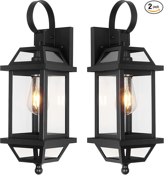 Large Outdoor Wall Lights, 18" Black Exterior Light, 2- Pack Aluminum Outdoor Wall Light Fixture with E26 Socket, Outside Porch Light Enclosed Bottom ETL Listed Exterior Lamp Wall Mount for House