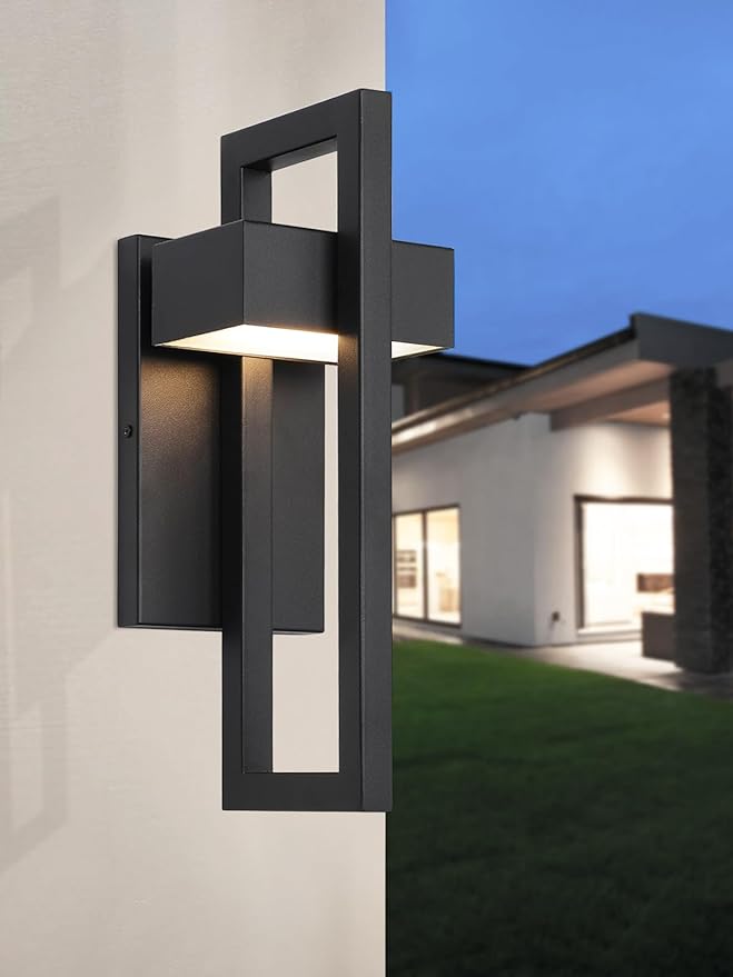 LamQee Outdoor Wall Lights Modern Exterior Lighting Fixtures, 3000K Integrated LED Outdoor Wall Sconce Lighting, Matte Black Outside Wall Mount Lights for House Front Door Porch Garage Patio 1 Pack