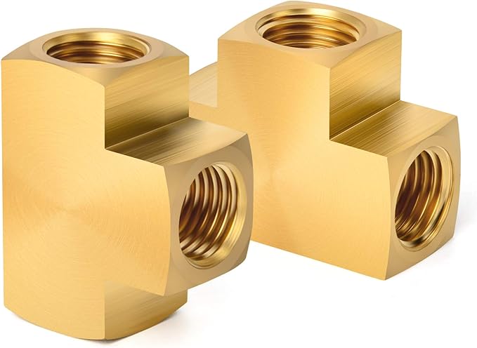 GASHER 1 Pcs Brass Barstock Tee, 1/8" x 1/8" x 1/8" NPT Female Pipe Fittings
