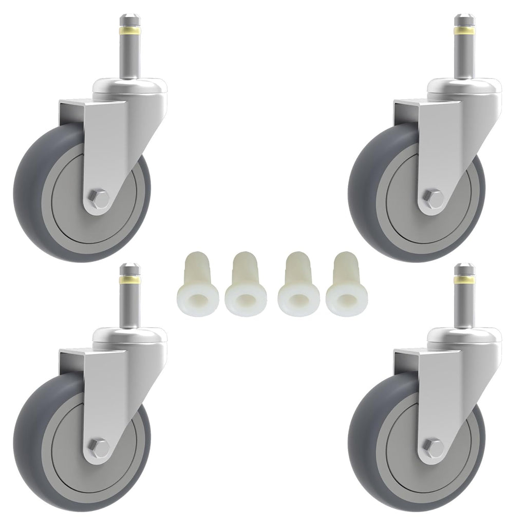 3-Inch Swivel Stem Caster, 7/16-Inch Stem Diameter Rubber Wheel, Heavy Duty TPR Replacement Wheels for Rubbermaid Mop Bucket Cart Grill Casters - 4 Pack