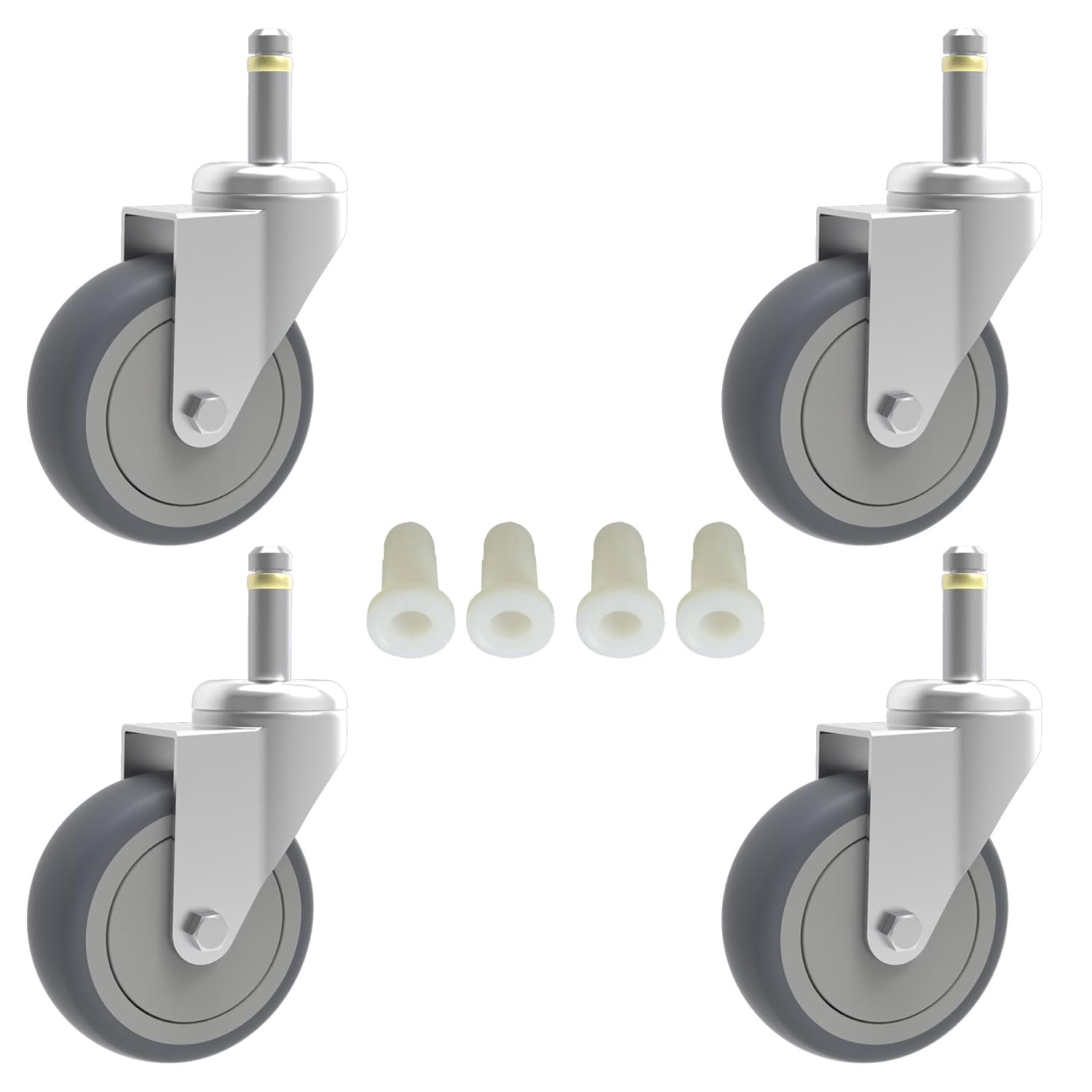3-Inch Swivel Stem Caster, 7/16-Inch Stem Diameter Rubber Wheel, Heavy Duty TPR Replacement Wheels for Rubbermaid Mop Bucket Cart Grill Casters - 4 Pack