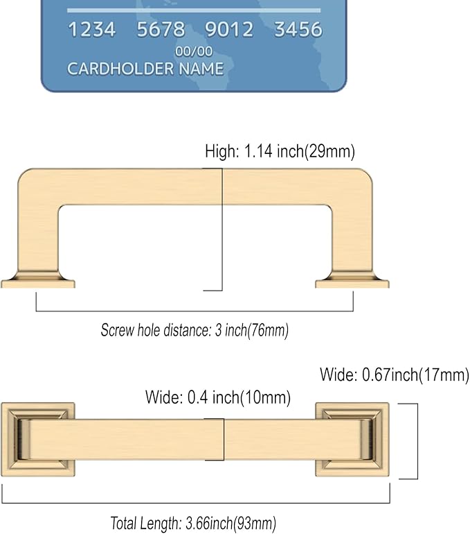 10 Pack 3 Inch Cabinet Handles - Brushed Brass Kitchen Cabinet Hardware - Gold Pulls