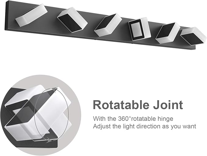 Ralbay Modern Black Vanity Lights Fixtures 6 Lights Acrylic Modern LED Matte Black Vanity Lights for Bathroom