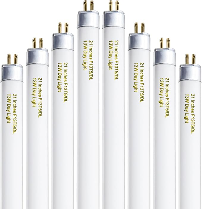 8 Pack 21 Inch T5 Fluorescent Bulbs 13 Watt Daylight 6500K, F13T5D Under Cabinet Lights Bulb, 750 Lumen G5 Base