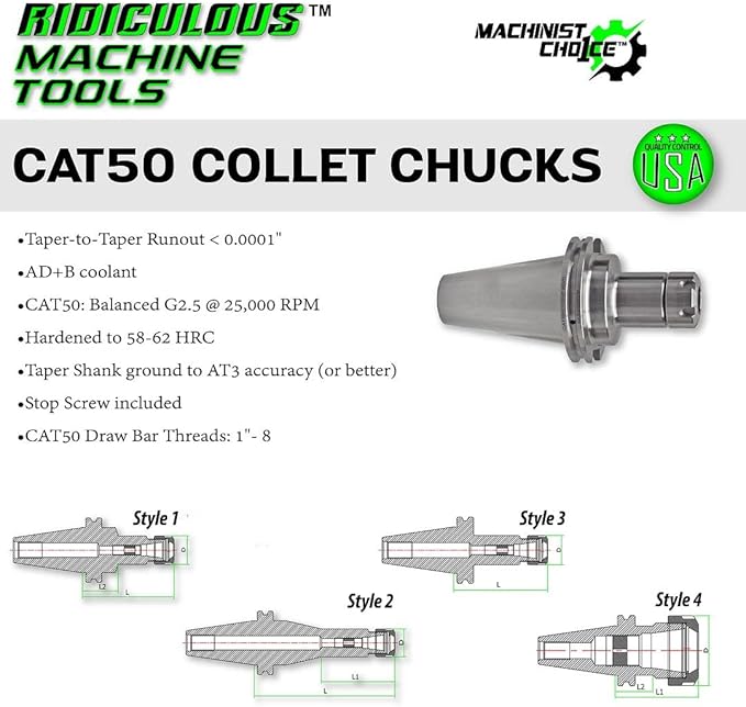 ER 32 CAT50 COLLET CHUCK X 1.69" G2.5 X 25,000 RPM (0.0001 T.I.R.) Machinist Choice