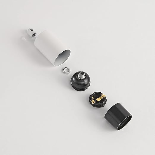 BRIGHTTIA E26 Light Bulb Socket with Cover & Cord Grip - Standard Screw-in Lamp Holder Socket Replacement for DIY Decorative Vintage Retro Industrial Edison Pendant Lighting - 2 Pack (Matte White)