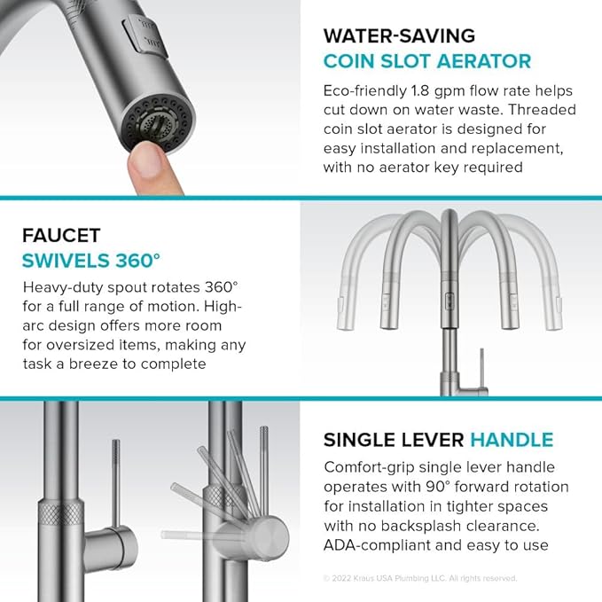 KRAUS Oletto Modern Industrial Pull-Down Single Handle Kitchen Faucet in Spot Free Stainless Steel, KPF-2654SFS