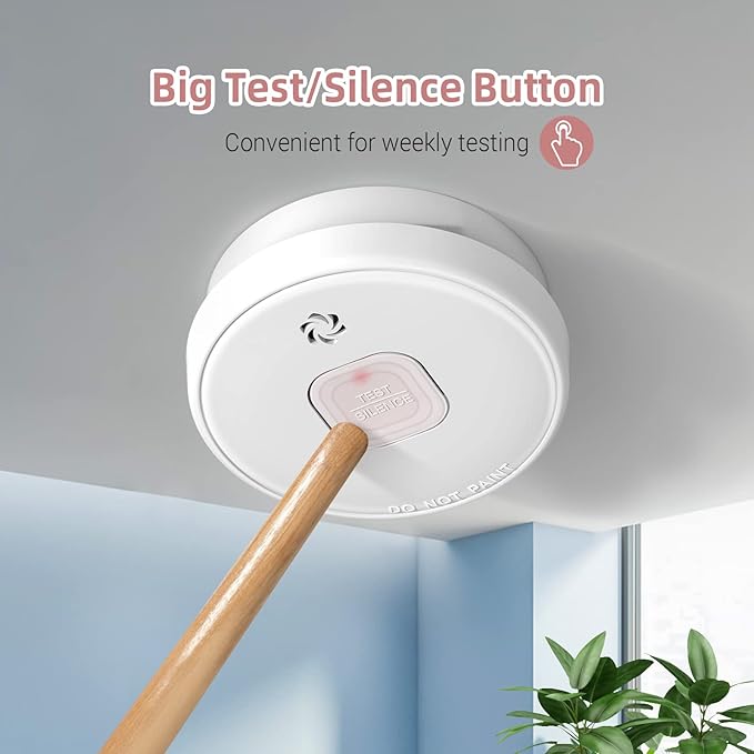 Smoke Detector, 10-Year Smoke Alarm with Photoelectric Sensor and Built-in 3V Lithum Battery, Fire Alarm with Test Button and Low Battery Warning, Fire Safety for Home,1 Pack