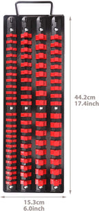 CASOMAN 80-Piece Portable Socket Organizer Tray, 2 Pcs Set, Blue & Red, 1/4-Inch, 3/8-Inch, 1/2-Inch,Heavy Duty Socket Organizer, Black Rails, Blue & Red Clips