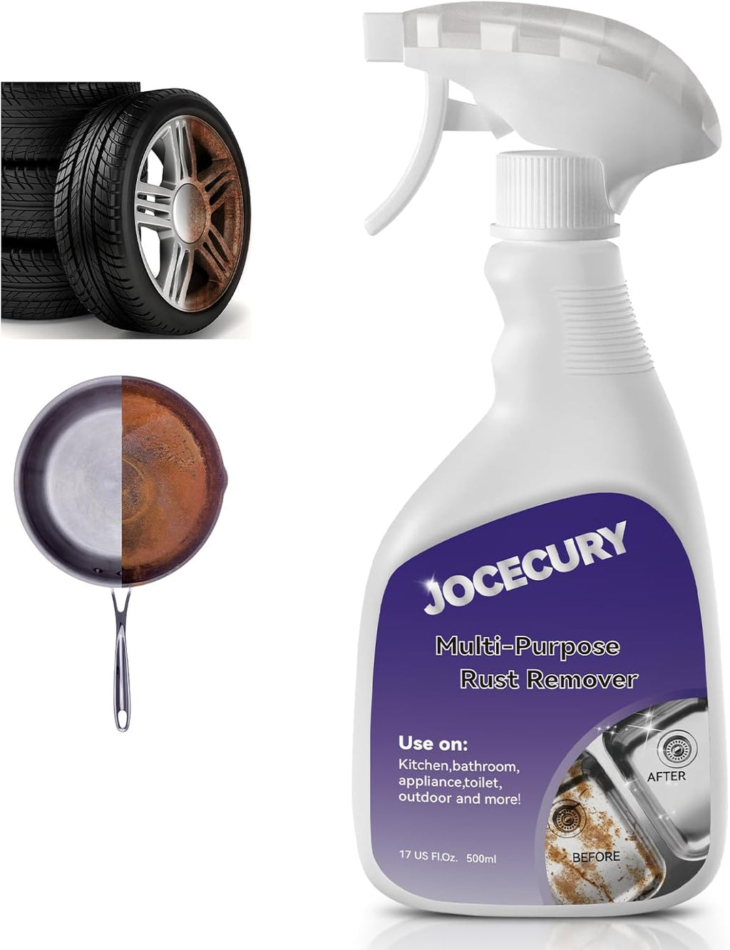 Jocecury 500ML Stainless Steel Rust Remover, Multi-Purpose Foam Cleaner, Dissolves Rust Particles, Stainless Steel Appliance Cleaner,Food-safe Formula,Metal Cleaner
