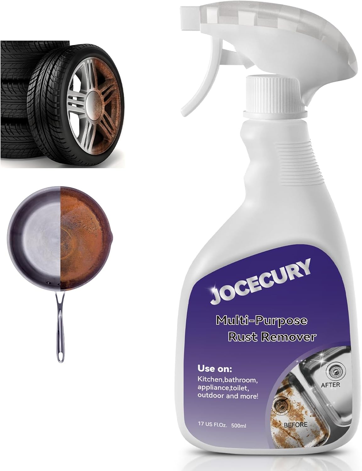 Jocecury 500ML Stainless Steel Rust Remover, Multi-Purpose Foam Cleaner, Dissolves Rust Particles, Stainless Steel Appliance Cleaner,Food-safe Formula,Metal Cleaner