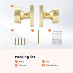 Haidms Brushed Gold Dummy Door Knobs, Half Brushed Brass No-Turning Dummy Knob for Closet Doors, Zinc-Alloy Single-Sided Door Locks (2 Pieces/1 Pair)