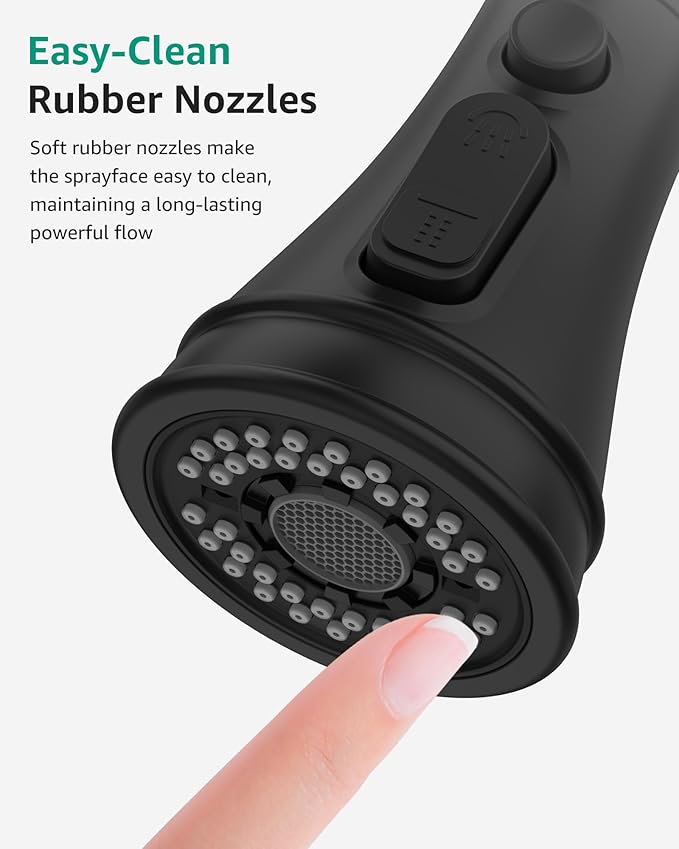 Mbillion Universal Matte Black Kitchen Faucet Sprayer Head Replacement – 3-Function Pull-Down Nozzle with 14 Adapters – Fits Moen, Delta, Kohler, WEWE & American Standard
