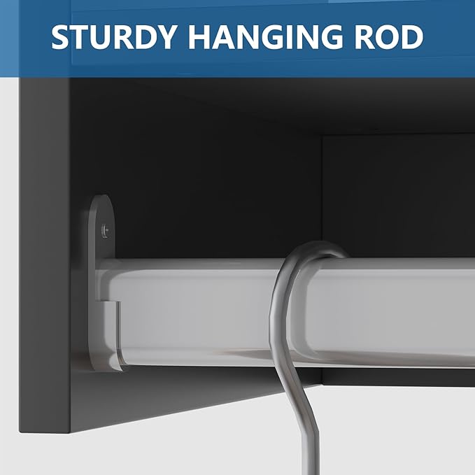 Tall Hanging Closet Unit, Modular Closet System, Wood Closet System Organizer with Storage for Walk In Closets, Clothing Rack Wardrobe Closet for Hanging Clothes, Bedroom, Black, 25.5"W