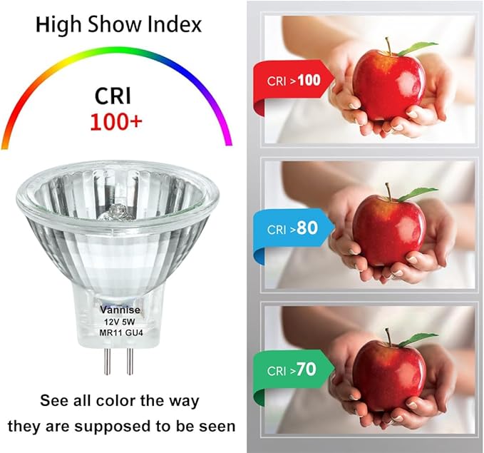 GU4 Bulb 5W 12V, 6 Pack GU4 Base MR11 Halogen Bulb, GU 4 Bulbs Dimmable with Glass Cover, Fiber Optic Light Bulb 2800K Warm White, MR11 12V 5W for Landscape, Accent, Track Lighting