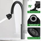 Faucet Sprayer Attachment with 2 Ball Joint, Big Angle Swivel Kitchen Sink Faucet Head Replacement, 4 Spray Models, 55/64-27UNS Famale Thread, Male Thread Adapter Included, Black