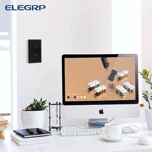 ELEGRP Decorator Wall Receptacle Outlet, Tamper Resistant 15A 125V Standard Electrical Wall Outlet, Residential Grade, Self-grounding, with Screwless Wall Plate, UL (50 Pack, Glossy Black)