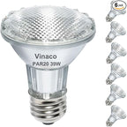 Vinaco PAR20 Halogen Light Bulbs, 6PCS 39W PAR20 Halogen Dimmable, 3000k Warm White, High Brightness PAR 20 Flood 39W 120V 480 Lumens Equivalent PAR 20 50W 120V, E26 Medium Base for Track Lights