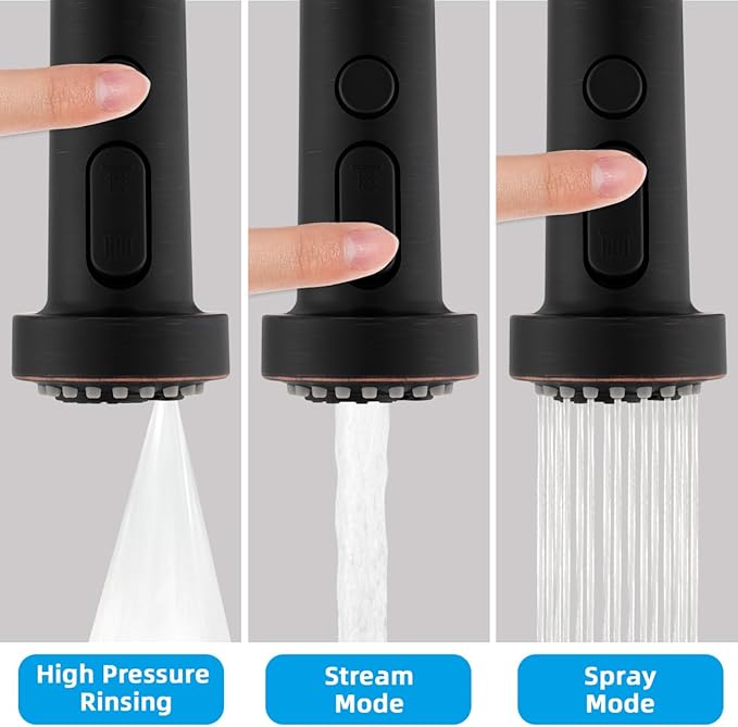 Hibbent Pull Down Kitchen Faucet Head Replacement, 3 Function Sink Faucet Sprayer Head Nozzle with 15 Adapters, Compatible with Moen, American Standard, Delta, Kohler Faucets,Oil Rubbed Bronze