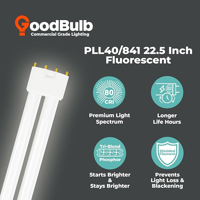 GoodBulb PLL40/841 40W 22.5" Twin Tube Compact Fluorescent Light Bulb 4-pin 2G11 Base 4100K Cool White 2800 Lumen 36000 Hour Long Life Biax Pack of 10