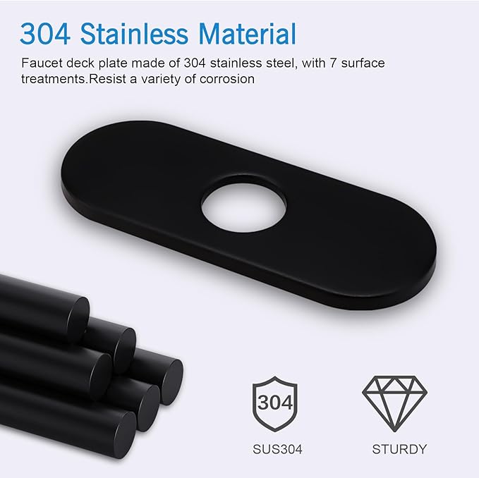6.3 Inch Black Faucet Deck Plate for Bathroom Vanity Sink, Stainless Steel Faucet Escutcheon Plate for 1 or 3 Hole Kitchen Bathroom Faucets, Matte Black