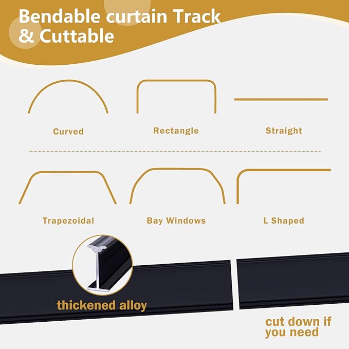 Bendable Ceiling Curtain Track Ceilings Mount or Wall Mounted Heavy-Duty Room Divider Curtains Rails for Living room Bedroom Shower Privacy RV Garage Dividers with Clips，Black 18 FT