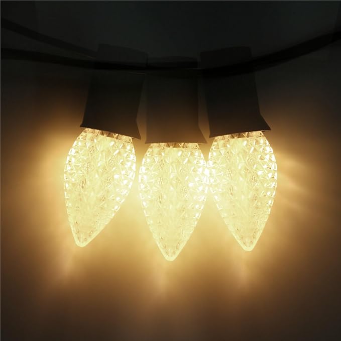 Meconard C7 Led Replacement Christmas Light Bulbs, C7 Shatterproof Led Bulbs for Christmas Indoor Outdoor String Lights, E12 Candelabra Base, Commercial Grade Holiday Bulbs, Warm White, 50 Pack