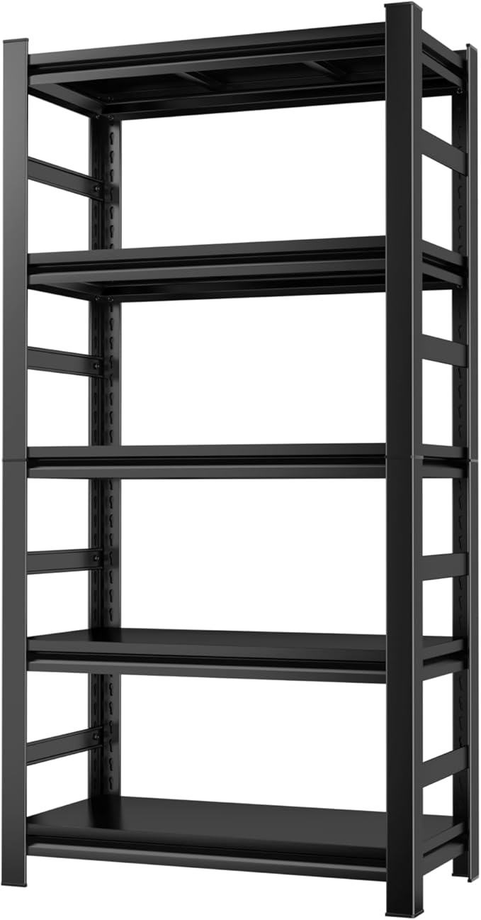 Garage Shelving Units, Heavy Duty 5-Tier Storage Shelves, Metal Adjustable Storage Rack, Steel Shelves, 2750 lbs Capacity, Industrial Shelving for Heavy Tools (Black, 15.74"Dx31.50"Wx62.99"H, 5-tier)