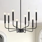 Qamra Farmhouse Black Chandelier for Dining Room, 8-Light Modern Candle Chandelier Light Fixture, Rustic Industrial Hanging Chandeliers Lighting for Living Room, Kitchen, Staircase, Entryway, Foyer