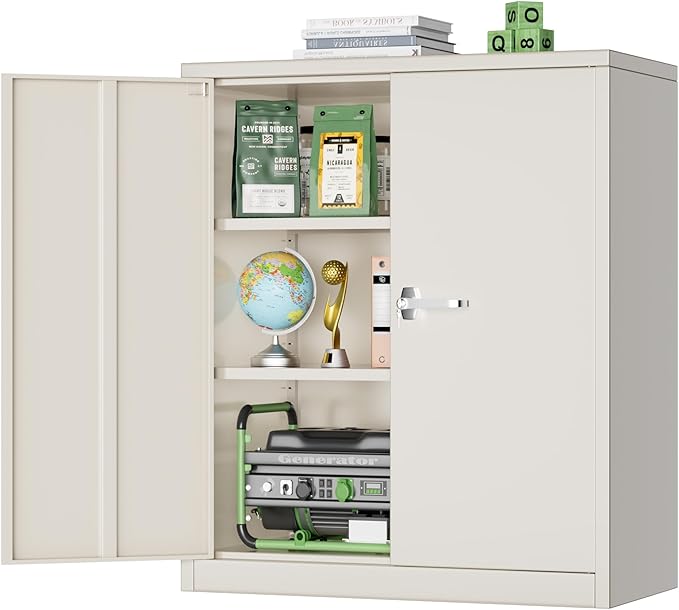 Greenvelly Metal Storage Cabinet, 36" Locking Storage Cabinet with Doors and Shelves, Lockable Storage Cabinets for Home Office, Utility Locker Cabinet, Steel Garage Cabinet with 2 Keys, Gray