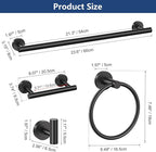 TQKAG Matte Black 5 Piece Bathroom Hardware Accessories Set 23.6" SUS304 Stainless Steel Bathroom Towel Bar Holder Sets Double Post Pivoting Toilet Paper Holder Set Wall Mounted