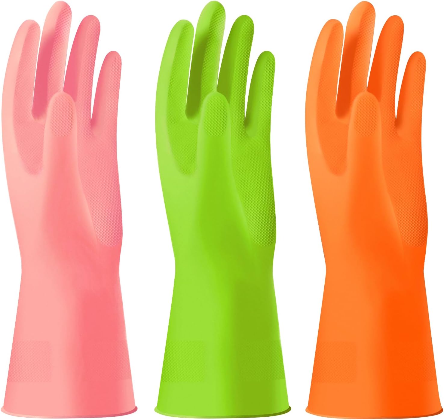 Alimat PluS 3 Colors Rubber Dishwashing Gloves Without Liner, Reusable Cleaning Gloves Latex Free, Waterproof Household Cleaning Gloves for Laundry, Gardening(Large)