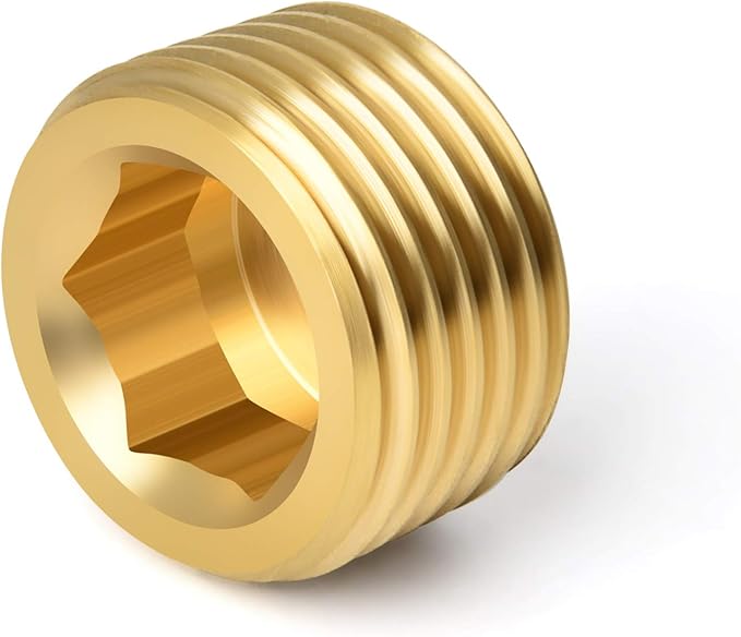 GASHER 25Pcs Brass Pipe Fitting,1/8" 1/4" 3/8" 1/2" 3/4" NPT Brass Internal Hex Thread Socket Pipe Plug Set